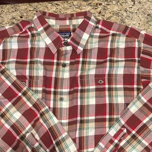 Patagonia Men's Burgundy and White Plaid Shirt